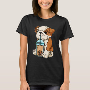 Camiseta Bulldog Inglês Bebendo Chá de Bolha Animais Com B