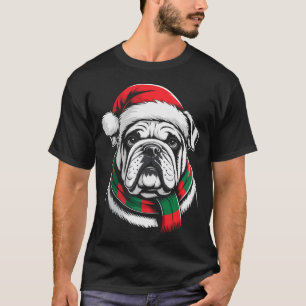 Camiseta Bulldog Inglês Chapéu de Papai Noel de Natal F Fan