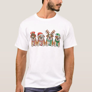 Camiseta Bulldog Inglês de Natal Cachorro Chapéu do Papai N