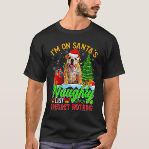 Camiseta Bulldog Inglês De Natal Na Lista De Travessos Do P
