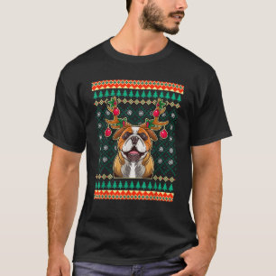 Camiseta Bulldog Inglês Natal Feio com Antílope de Rena
