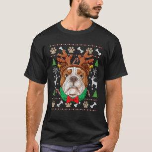 Camiseta Bulldog Inglês Rena do Natal Feio Antílope Xm