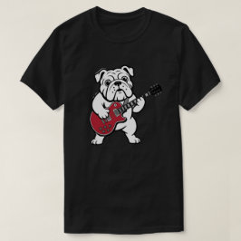 Camiseta Bulldog Inglês Tocando Guitarra Elétrica