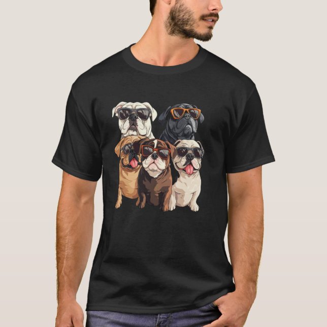 Camiseta Bulldog Inglês Usando Óculos de Sol (Frente)