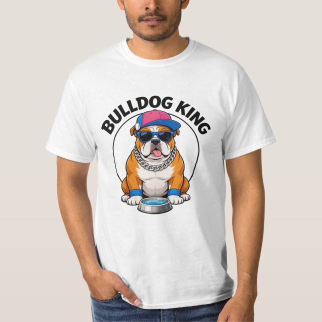Camiseta Bulldog King Cool Sunglasses Design (Frente)