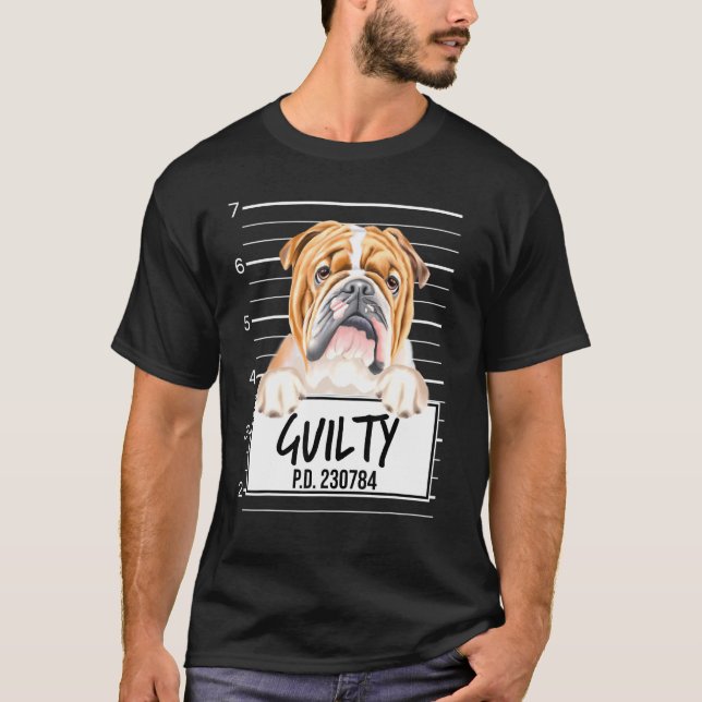Camiseta Bulldog Mugshot Cachorro Culpado (Frente)