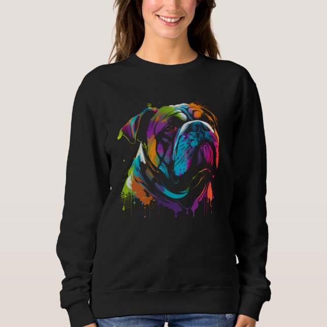 Camiseta Bulldog Painting Watercolor Paint Colorful Mom Dad (Frente)