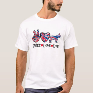 Camiseta Bulldog Peace Love Dogs Red White Tie Dye 4Th