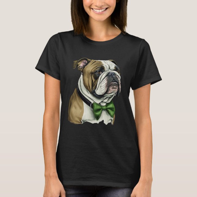 Camiseta Bulldog St Patrick s Day Green Bowtie St Patrick s (Frente)