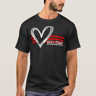 Camiseta Bulldog Team Pride School Spirit White Red Heart