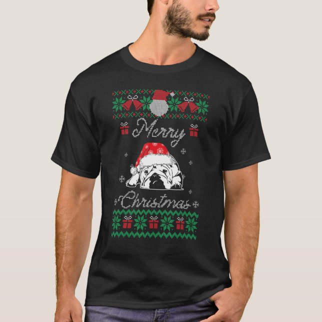 Camiseta Bulldog Ugly Christmas Sweater English Bulldog (Frente)