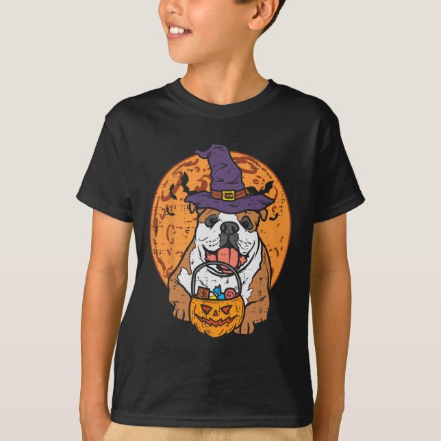 Camiseta Bulldog Witat Moon Jack O Lantern Halloween Do (Frente)