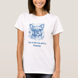 Camiseta Bulldogue Francês desenho linear azul doodle frenc