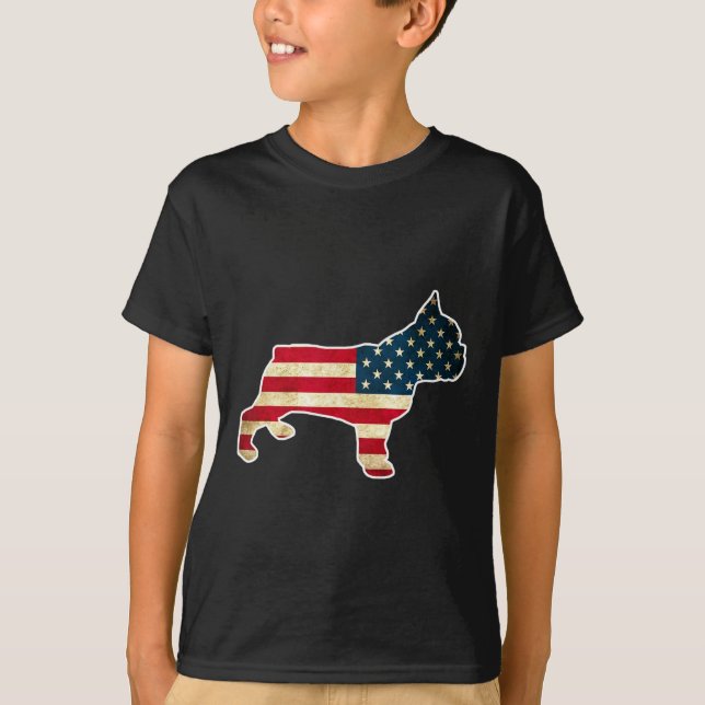 Camiseta Bulldogue Francês do Dia 4 de Julho Bandeira Ameri (Frente)