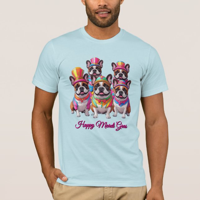 Camiseta Bulldogue Francês Mardi Gras (Frente)