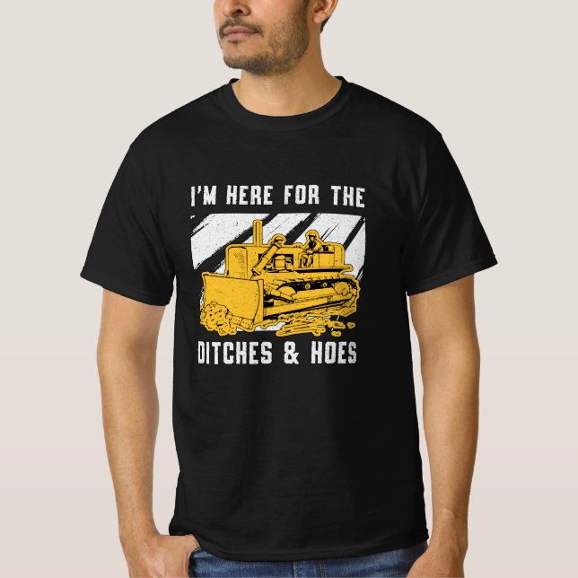 Camiseta Bulldozer Estou aqui para a construção de pontas (Frente)