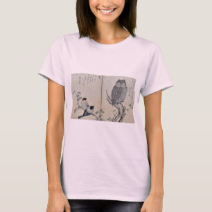 Camiseta Bullfinch e coruja horned por Kitagawa, Utamaro