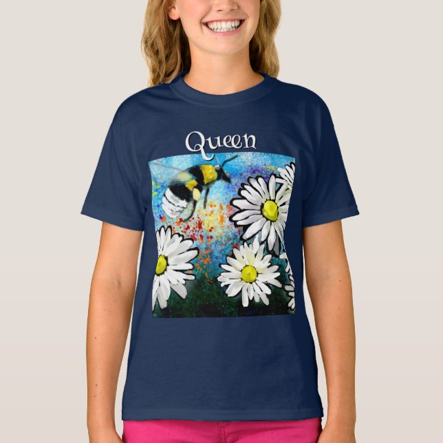 Camiseta Bumble Bee Whimsical em Daisies Personalizado (Frente)