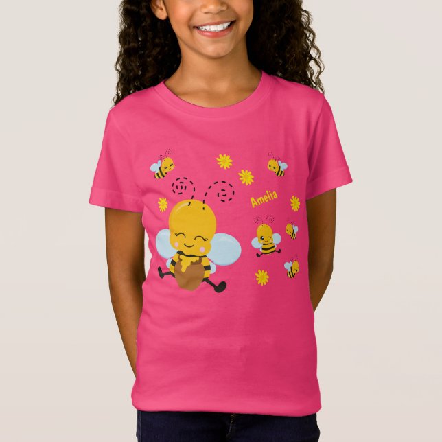 Camiseta Bumble Feliz e Bonita com Flores Rosa (Frente)