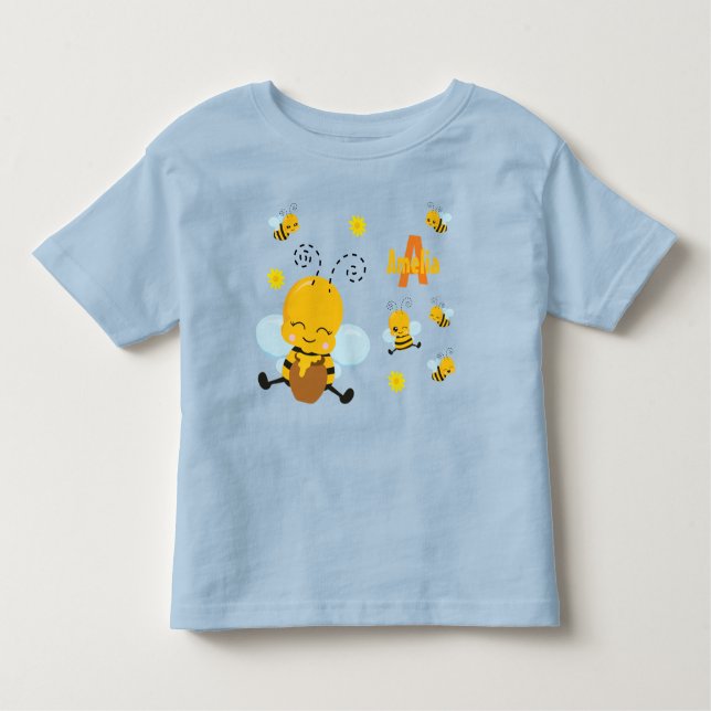 Camiseta Bumble Feliz e Bonito com Flores Azul (Frente)