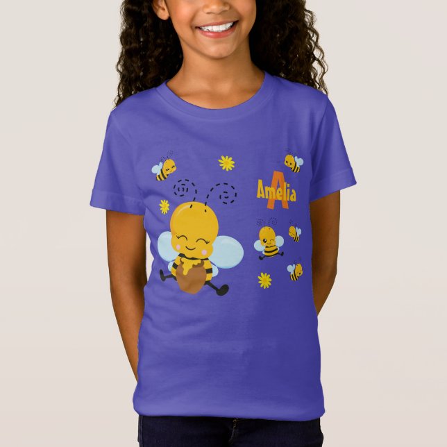 Camiseta Bumble Feliz e Bonito com Flores Roxo (Frente)