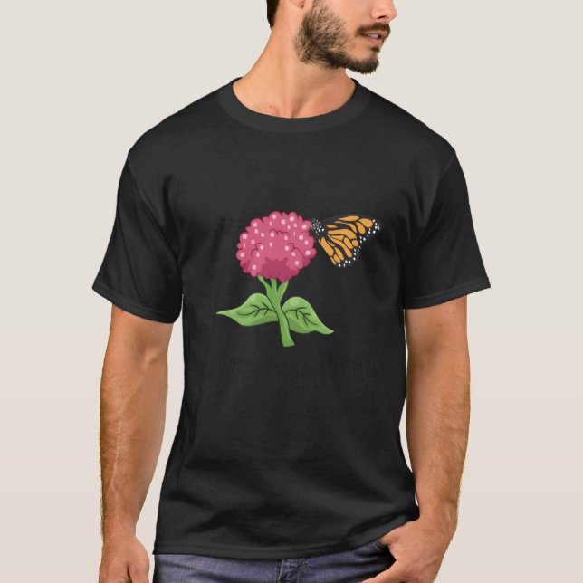 Camiseta Bumbum Monarca de Planta de Borboleta Milkweed Cut (Frente)