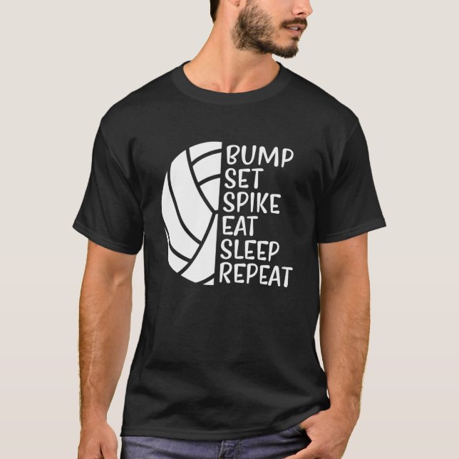 Camiseta Bump Set Spike Comer Sono Repetir Voleibol 1 (Frente)