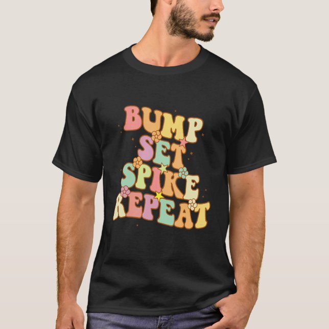 Camiseta Bump Set Spike Repeat Cute Groovy Teen Girls Volle (Frente)