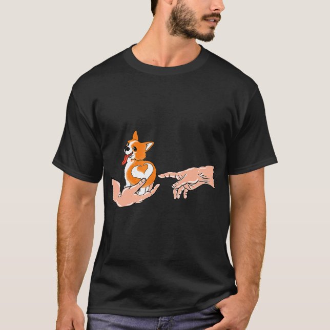 Camiseta Bunda de Corgi Mãos de Deus Cachorro Fofo (Frente)