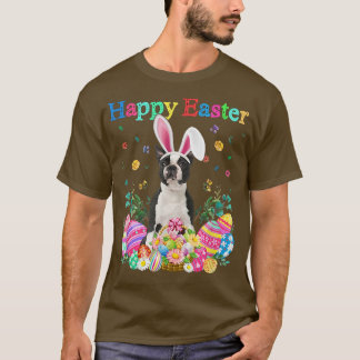 Camiseta Bunny Boston Terrier Dog Ovos Felzs pascoa