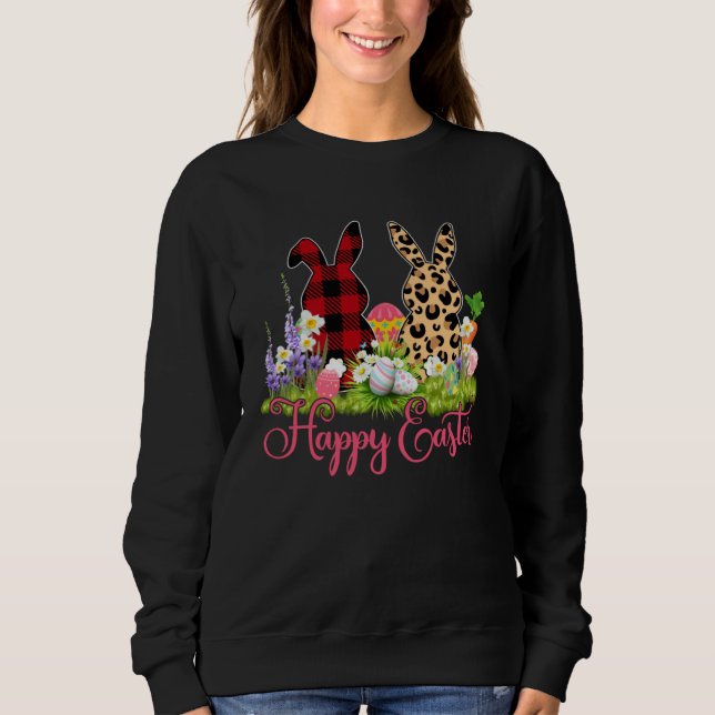 Camiseta Bunny Buffalo Red Plaid Leopard Print Happy Easter (Frente)