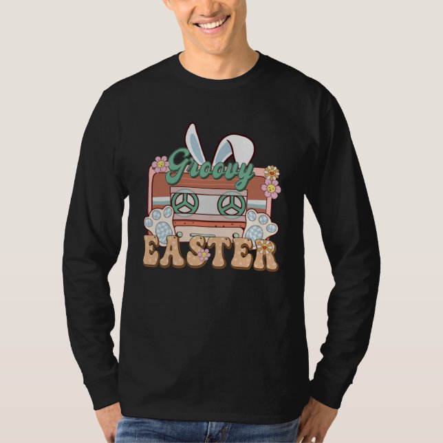 Camiseta Bunny Cassette Retro Groovy Easter Day (Frente)