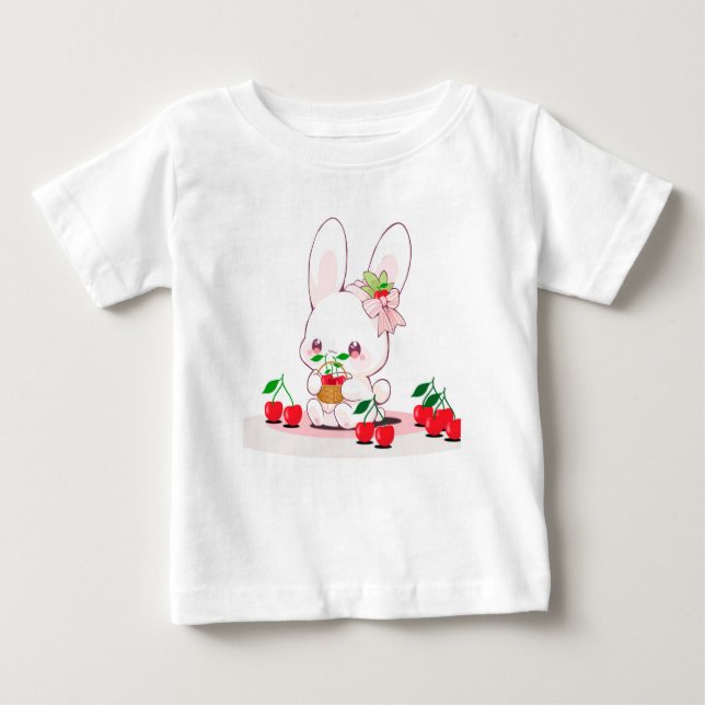 Camiseta Bunny & Cherries: Coleção de Harmonia Doce! 🍒 🐰 (Frente)