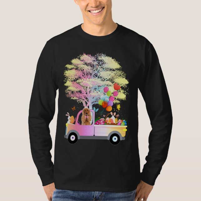 Camiseta Bunny Cocker Spaniel Dog & Eggs On Truck Happy Eas (Frente)