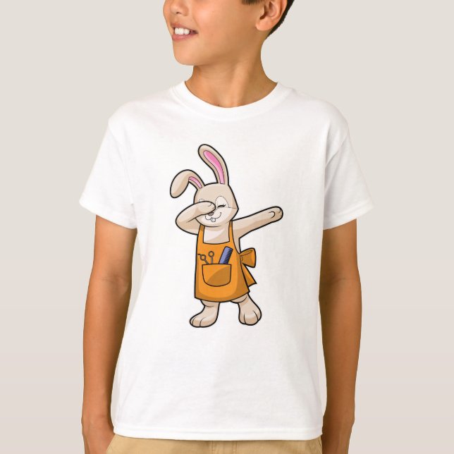 Camiseta Bunny como cabeleireiro com comb e tesoura (Frente)