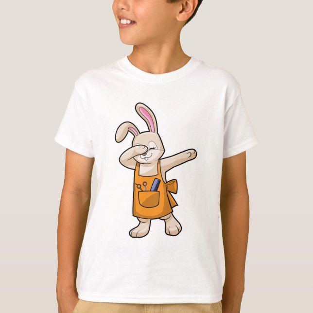 Camiseta Bunny como cabeleireiro com comb e tesoura (Frente)