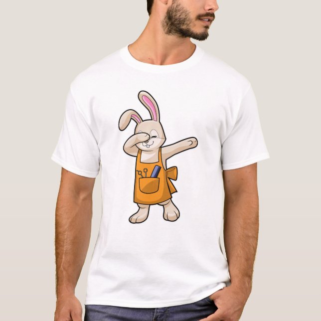 Camiseta Bunny como cabeleireiro com comb e tesoura (Frente)
