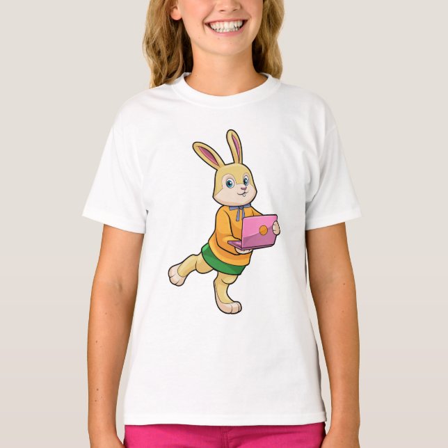 Camiseta Bunny como Secretário com Laptop (Frente)