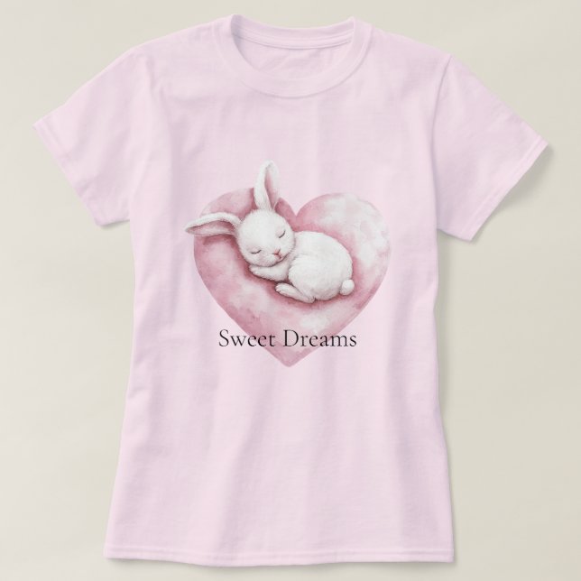 Camiseta Bunny Coração Rosa Doce Almofada Coração (Frente do Design)