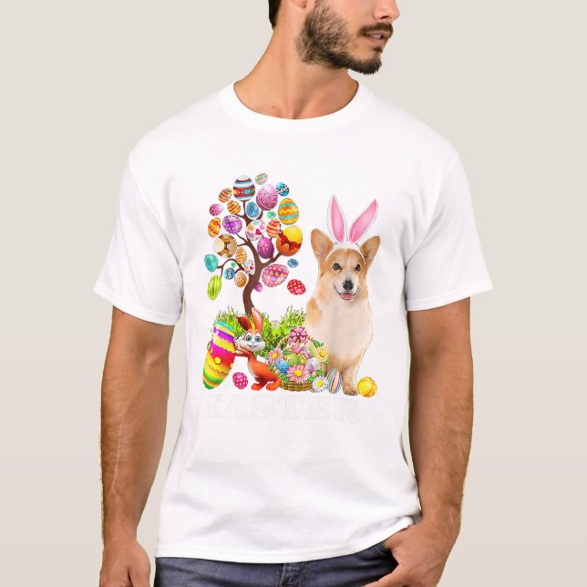 Camiseta Bunny Corgi Dog Happy Easter Eggs (Frente)