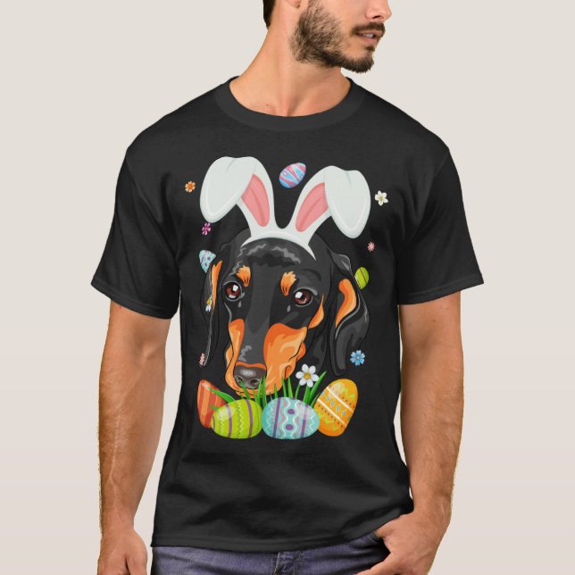 Camiseta Bunny Dachshund Dog Head Easter Eggs Wiener Easter (Frente)