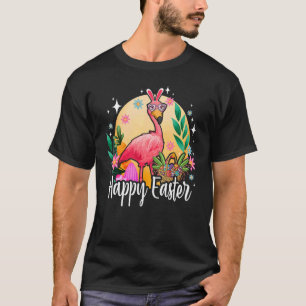 Camiseta Bunny Ear Flamingo com cesta de ovo de Páscoa Feli