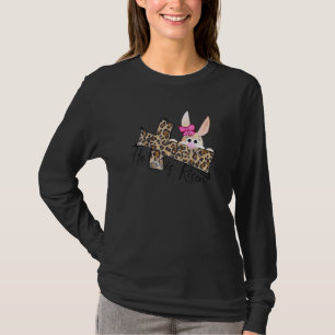 Camiseta Bunny Ears Leopard Ele É Risen Faith Cross Christi