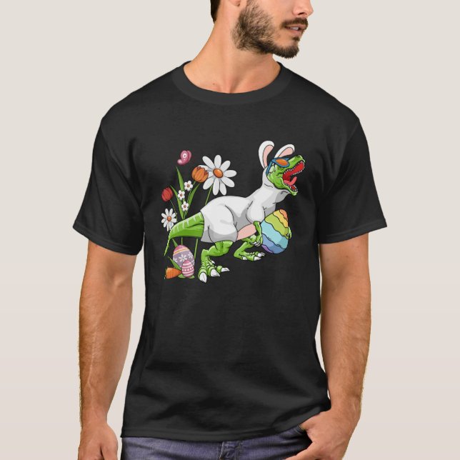 Camiseta Bunny Easter Basket Stuffers Easter Dinosaur  Boys (Frente)