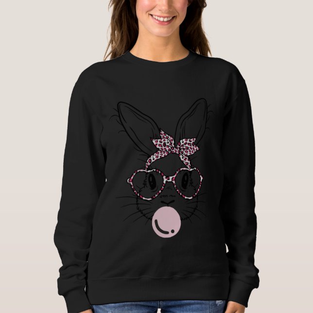 Camiseta Bunny Face Leopard Glasses Bubble Gum Easter Day (Frente)