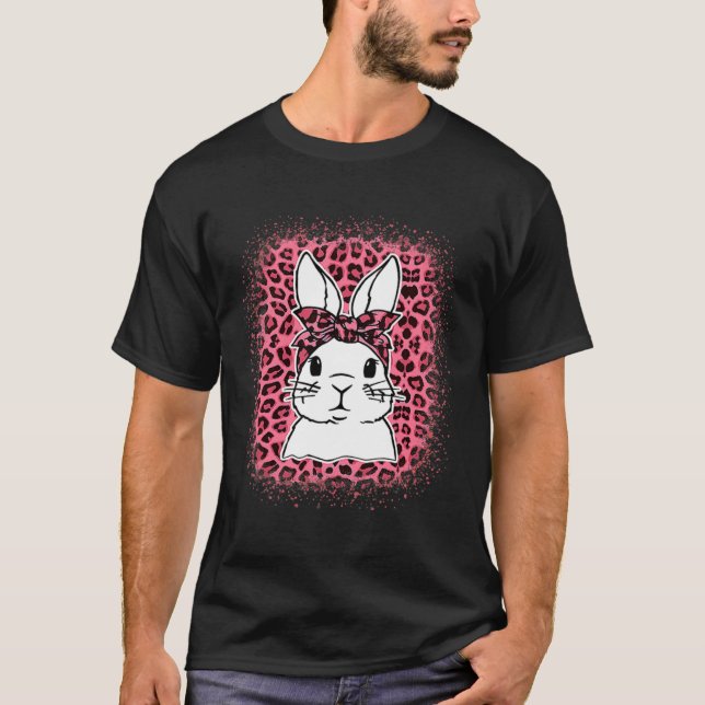Camiseta Bunny Face Leopard Pink Glasses Easter Day 2022 Wo (Frente)