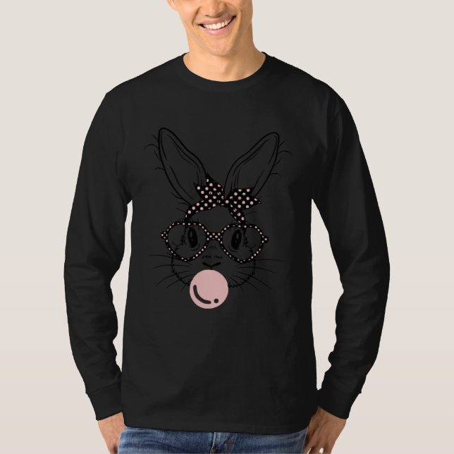 Camiseta Bunny Face Polka Dots Glasses Bubble Gum Easter Da (Frente)