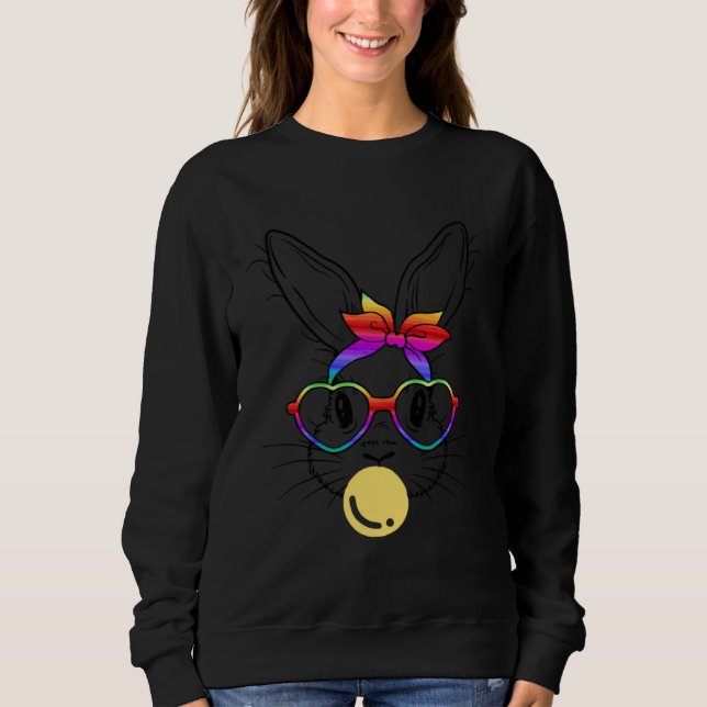 Camiseta Bunny Face Rainbow Glasses Bubble Gum Easter Day (Frente)