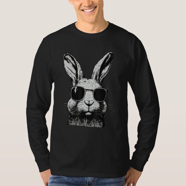 Camiseta Bunny Face With Sunglasses For Boys Men Kids Easte (Frente)