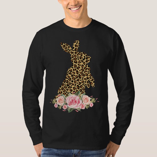Camiseta Bunny Flowers Leopard Print Girls Women Happy East (Frente)